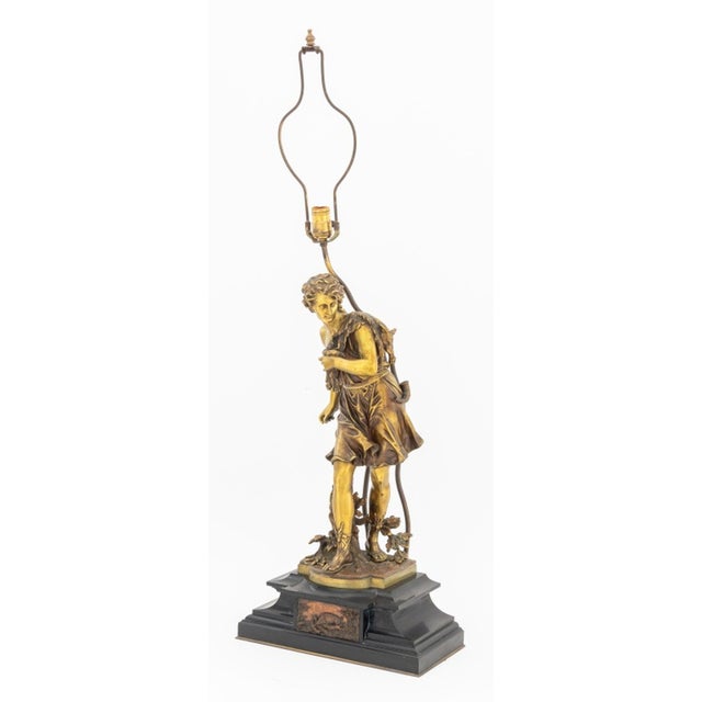 Mathurin Moreau (French, 1822-1912) "Return from the Hunt" Gilt Bronze Figural Sculpture Mounted Lamp, late 19th century,...