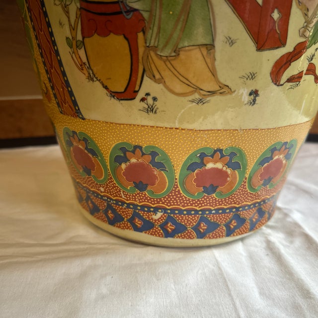 Orange Large Vintage Asian Style Hand Painted Satsuma Orange Vase For Sale - Image 8 of 12
