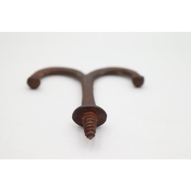 Vintage Double Arm Cast Iron Ceiling Screw Mount Hook For Sale - Image 4 of 4