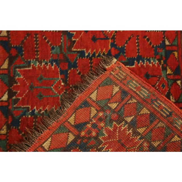 Antique Turkeman Geometric Red and Green Wool Rug For Sale In New York - Image 6 of 7