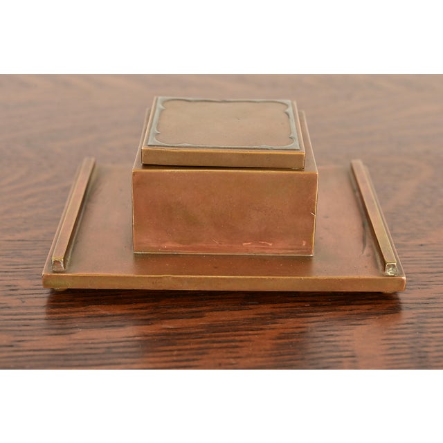 Heintz Art Metal Shop Silver Crest Arts & Crafts Sterling Silver on Bronze Inkwell For Sale - Image 4 of 12