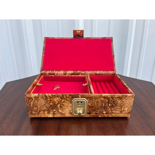 Egyptian Revival Embossed Leather Jewelry Box For Sale - Image 6 of 12