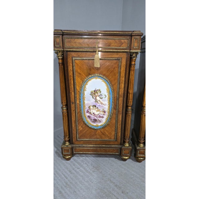 Tall French Louis XVI Porcelain Mounted Cabinets, 1880, Set of 2 For Sale - Image 16 of 18