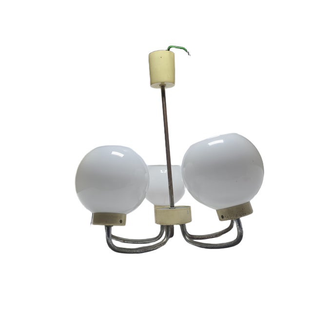 Silver Vintage Pendant Light in Brass and Glass, Poland, 1970s For Sale - Image 8 of 10