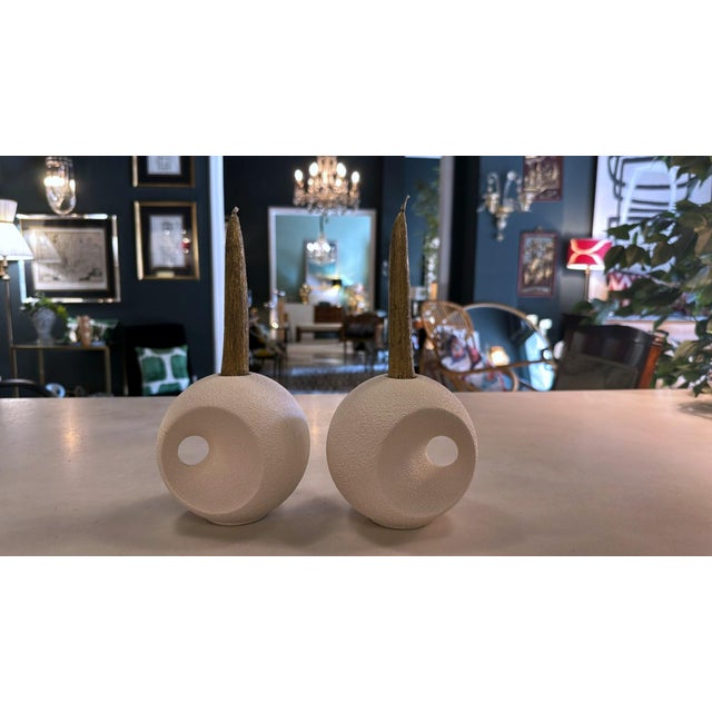 Bertoncello Pair of Mid 20th Century White Glazed Ceramic Candlesticks Design by Roberto Rigon For Sale - Image 17 of 18