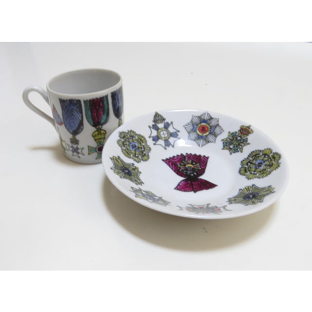 1960's Fornasetti Art/Design on Richard Ginori Fine Porcelain - Al Merito Cup and Saucer For Sale In Chicago - Image 6 of 12