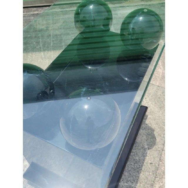 Vintage Post Modern Black Lacquer Sphere Glass Top Karl Springer Style Console Table For Sale - Image 11 of 11