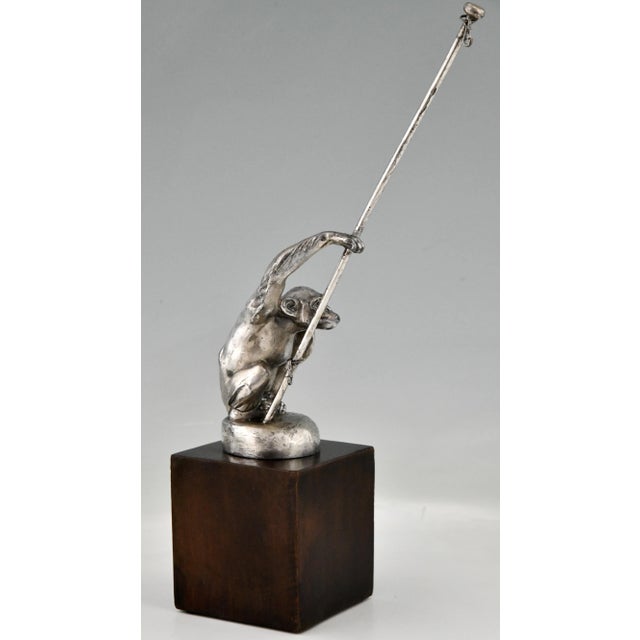 1920s Art Deco Boubou Porte Drapeau Monkey Car Mascot with Flag Pole by Max Le Verrier, 1920s For Sale - Image 5 of 12