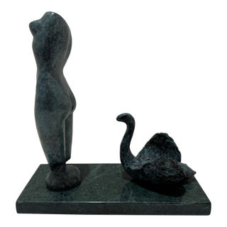 1960s Larry Mohr Abstract Figurative Sculpture Bronze on Stone Base Signed For Sale