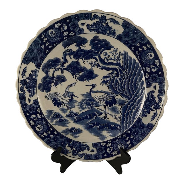 1920s Japanese Blue and White Decorated Porcelain Plate For Sale