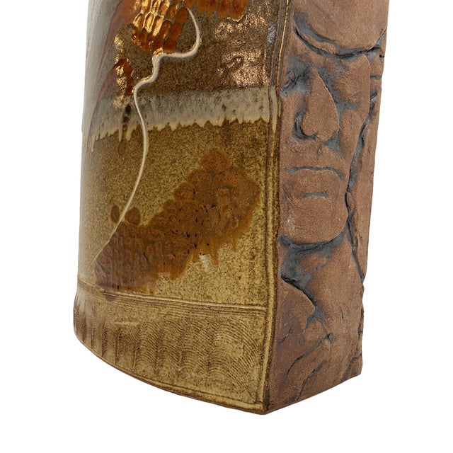 Late 20th Century Brutalist Terracotta Sculptural Vase With Relief Faces For Sale - Image 18 of 18