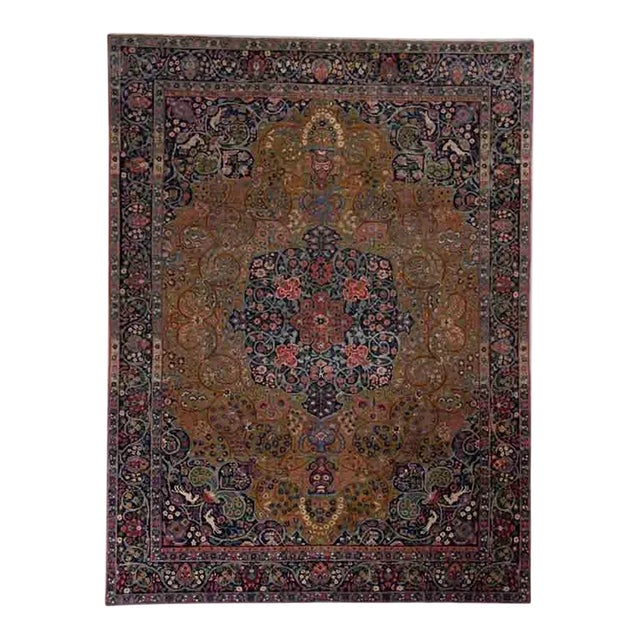 1940s Old Bird Pattern Persian Tabriz Area Rug 9’3″ X 12’1″ For Sale