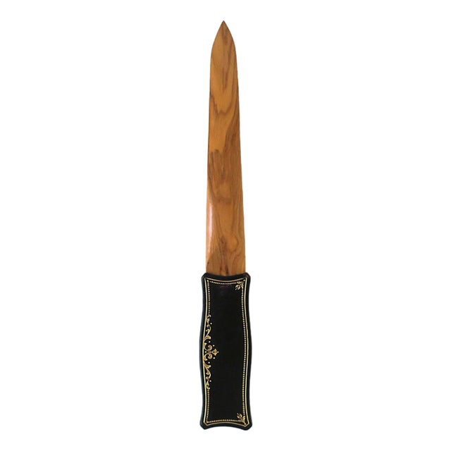 Italian Letter Opener Wood and Leather, Circa Mid-20th Century For Sale
