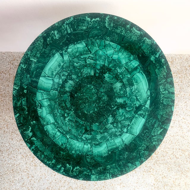 2010s Stunning Tessellated Malachite Round Dining Table With Brass Base, Made in Italy For Sale - Image 5 of 15