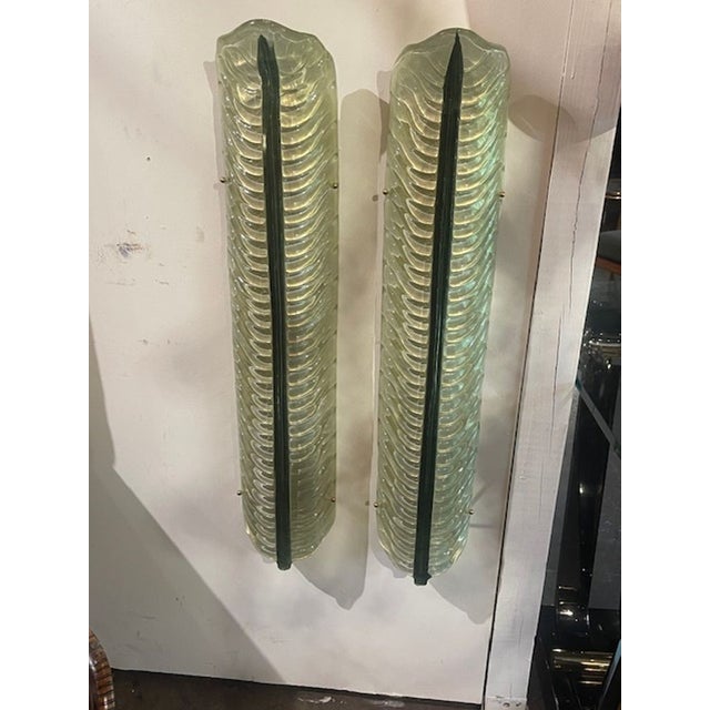 Green Pair of Modern Murano Large Green Leaf Sconces For Sale - Image 8 of 8