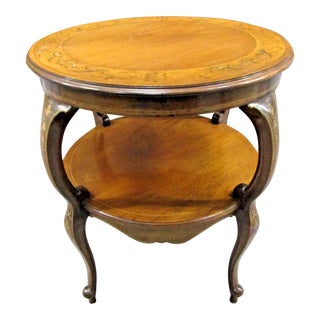 20th Century Louis XVI Marquetry Bowlegged Two Tier Side Table For Sale