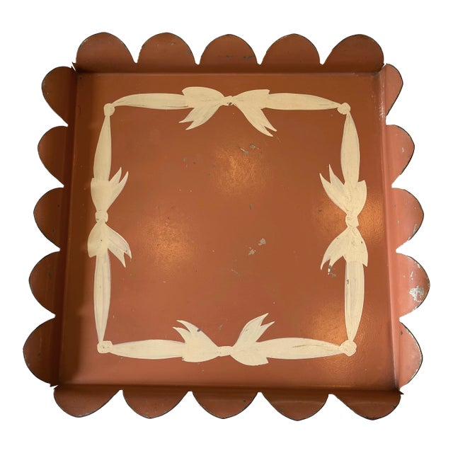 Late 20th Century Hand Painted Scalloped Bow Tray For Sale