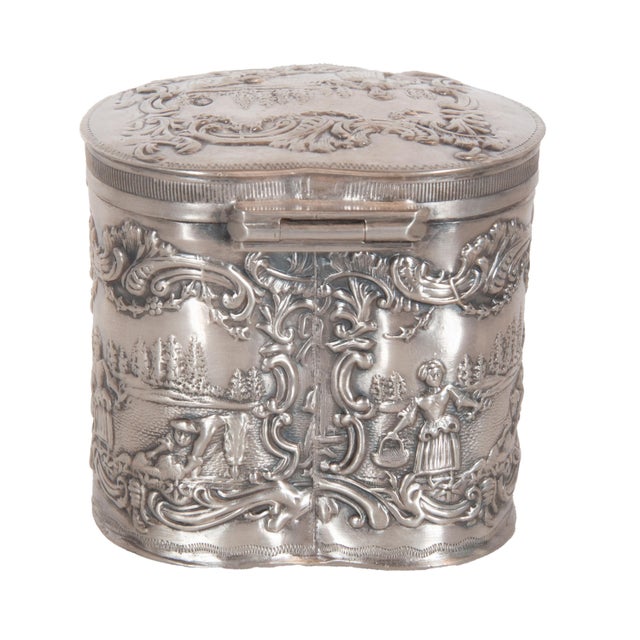 Antique Dutch Repousse Sterling Silver Heart Shaped Trinket Box Tea Caddy 1890 For Sale - Image 9 of 18