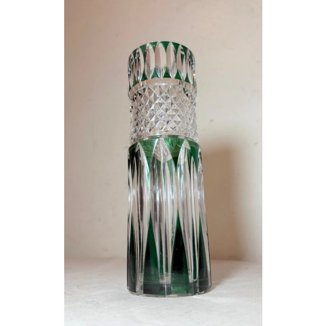 This lovely crystal example features a vibrant green color done in cut to clear style by Val Saint Lambert in Belgium with...