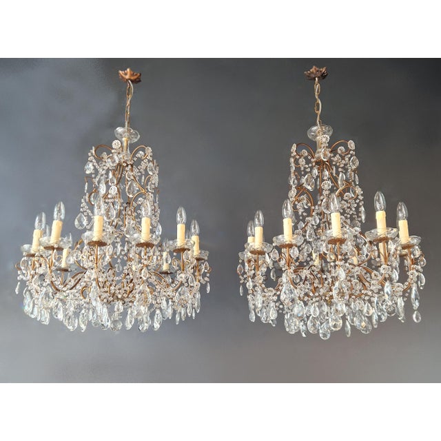 Rococo Antique French Italian Crystal Chandeliers Brass Rococo Style Restored - a Pair For Sale - Image 3 of 11