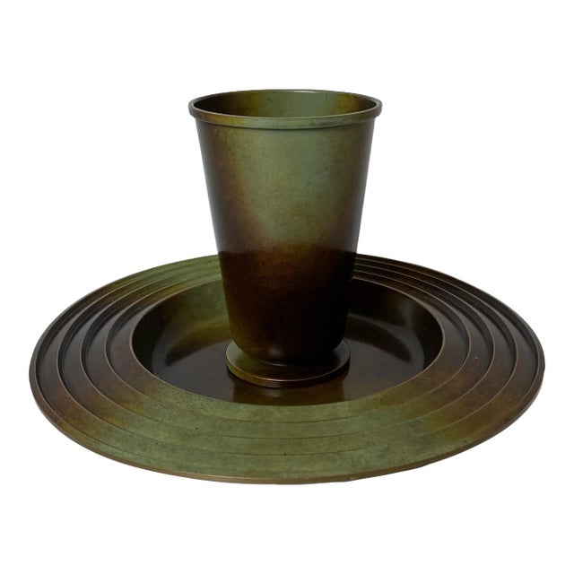 1930s Bronze Plate and Vase by Ystad Brons For Sale