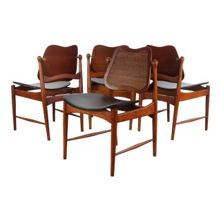 Arne Vodder Sculptural Chairs with a Cane Back and Brass Detailing Denmark - Set of 4 For Sale