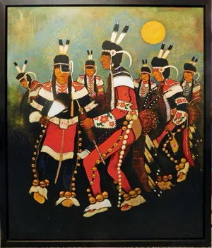 Kevin Red Star "Arrow Creek Valley War Dancers" 2008 Acrylic Painting on Canvas, Framed