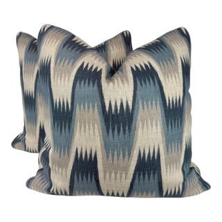 Thibaut "Stockholm Chevron" in Blue 22" Pillows-a Pair For Sale
