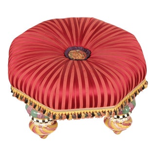 Early 21st Century Mackenzie-Childs 'On Wall Street' Round Tufted Ottoman For Sale
