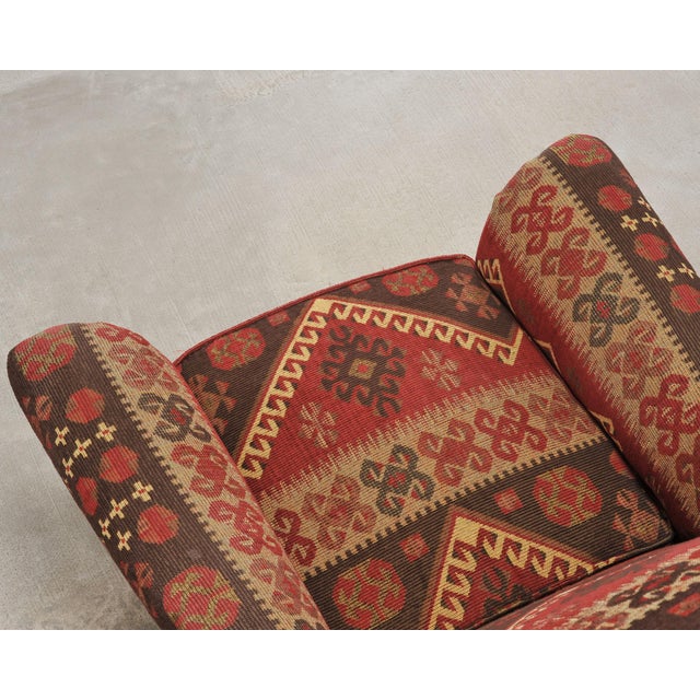 King Ranch Kilim Rug Style Upholstered Lounge Chair + Ottoman For Sale - Image 11 of 18