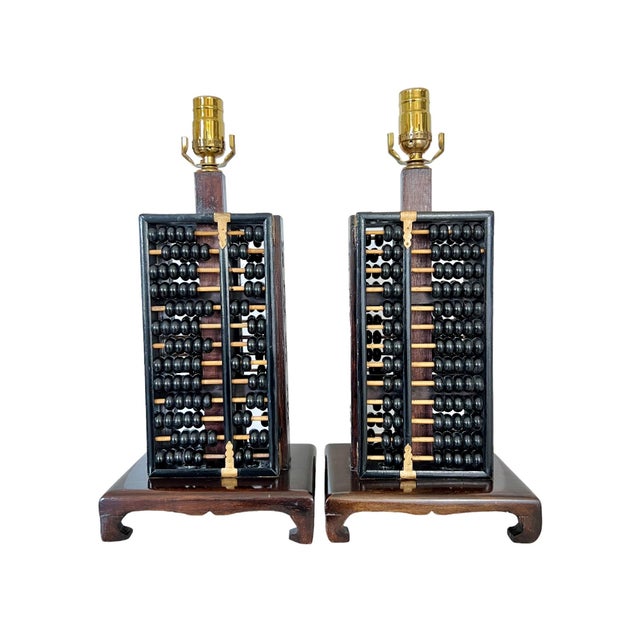 Mid-Century Modern Mid 20th Century Chinese Abacus Table Lamps - A Pair For Sale - Image 3 of 11