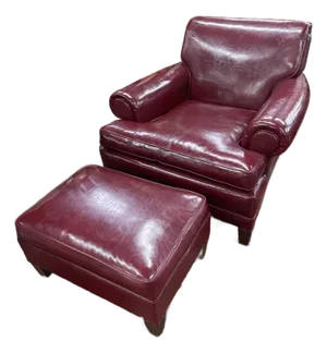 Vintage Burgundy Leather Club Chair With Matching Ottoman