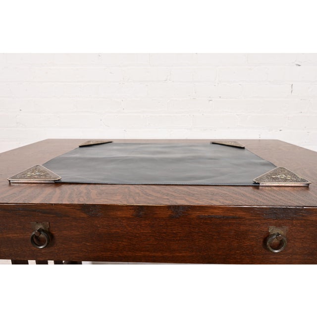 Tiffany Studios Tiffany Studios New York Silvered Bronze and Abalone Blotter Corners With Leather Desk Blotter For Sale - Image 4 of 13