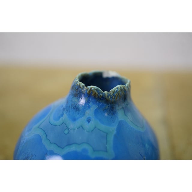 2 Vintage Blue Glazed Gourd Shaped Pinch Pot Pottery Bud Vases 2" For Sale - Image 13 of 14