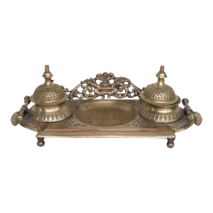 Brass Finish Metal Double Inkwell