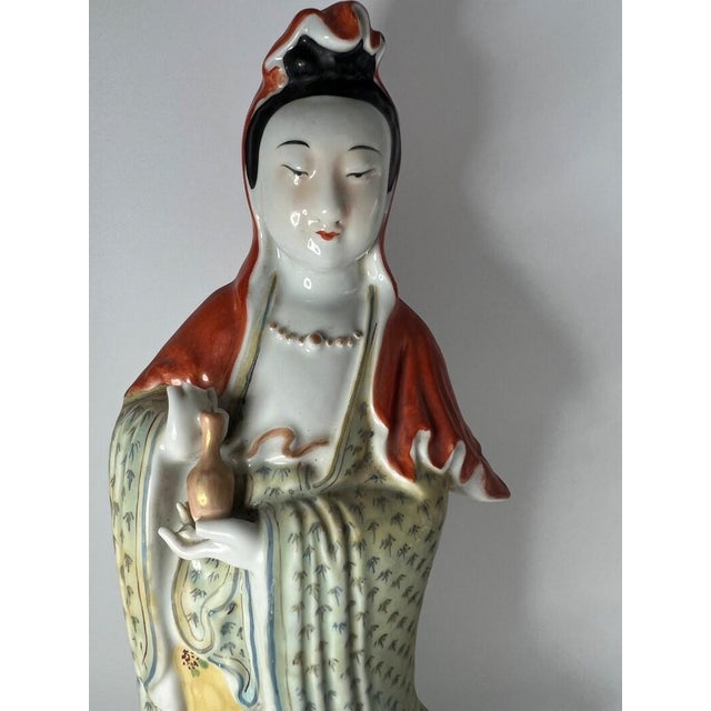 Antique Quan KwanYin Famille Rose Mille Fleur Statue Goddess of Mercy