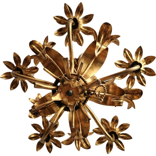 Gilded Chandelier with Gold Leaf, Italy, 1960s For Sale - Image 15 of 18