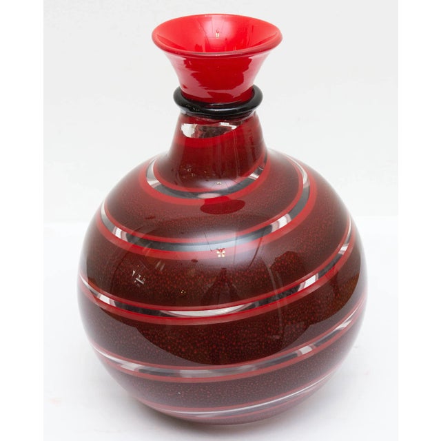 Vintage Murano Garnet Red Swirl Vase For Sale - Image 4 of 4
