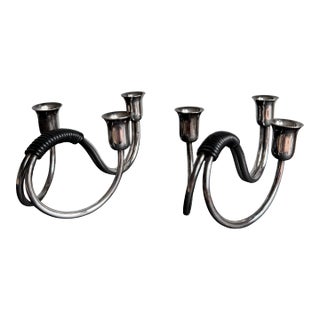 Carl F. Christiansen Candle Holder Silver-Plated, Pair For Sale