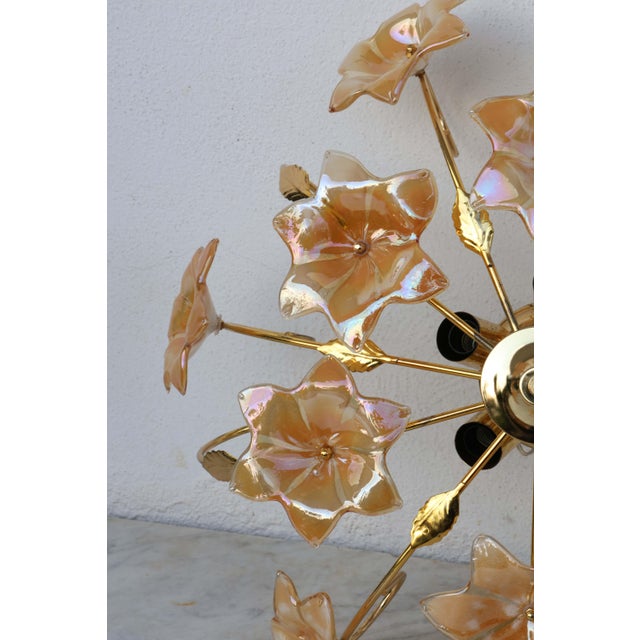 Italian Vintage Murano Ceiling Light Orange Iridescent Flowers, 1960s For Sale - Image 3 of 13