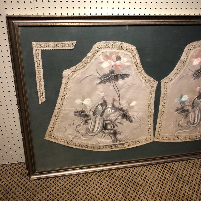 Hollywood Regency Vintage Asian Oriental Textile, Framed For Sale - Image 3 of 9