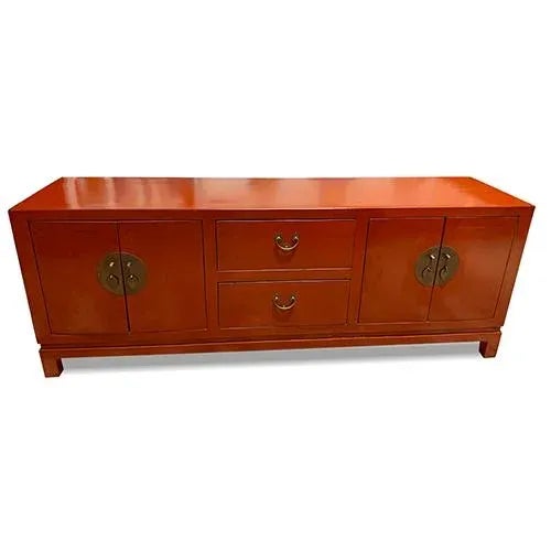 Chinese 1980s Asian Red Moonlight TV Cabinet For Sale - Image 3 of 5