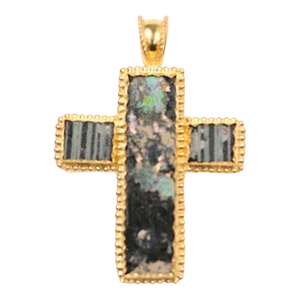 Antique A Roman Glass Cross Set in 21K gold
