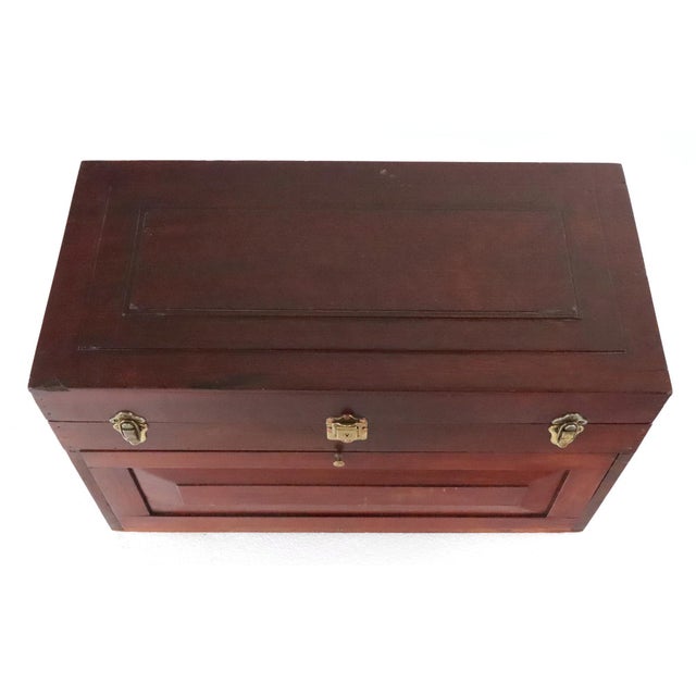 Antique Mahogany Tool Chest With Key & Self Locking Front For Sale - Image 9 of 15