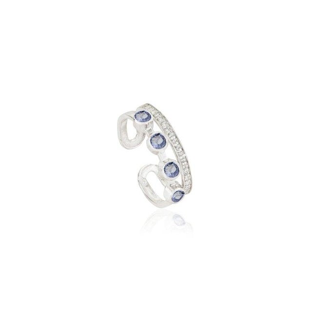 Contemporary Open Cuff Double Band Ring With Tanzanite & Zircon for Her, Size 7.5 For Sale - Image 3 of 12