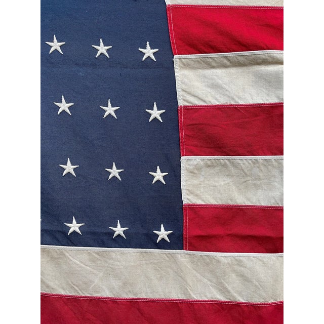 Rare and Fine Antique American Flag 1920 Wool. 48 Star Beautifully Aged. Great Fade All Sewn Embroidered Stars 4x6 For Sale - Image 9 of 10