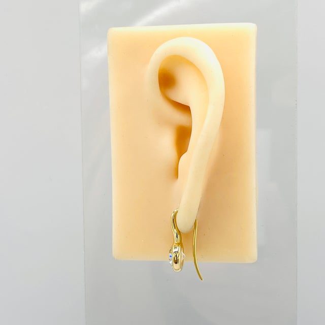 Modern Gia 2 Carat Each White Round Diamond Dangle Bezel Earrings in 18k Yellow Gold, A Pair For Sale - Image 3 of 7