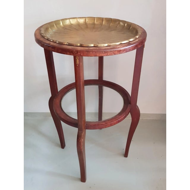 Wood Antique Art Nouveau Side Table with Removable Brass Tray For Sale - Image 7 of 7