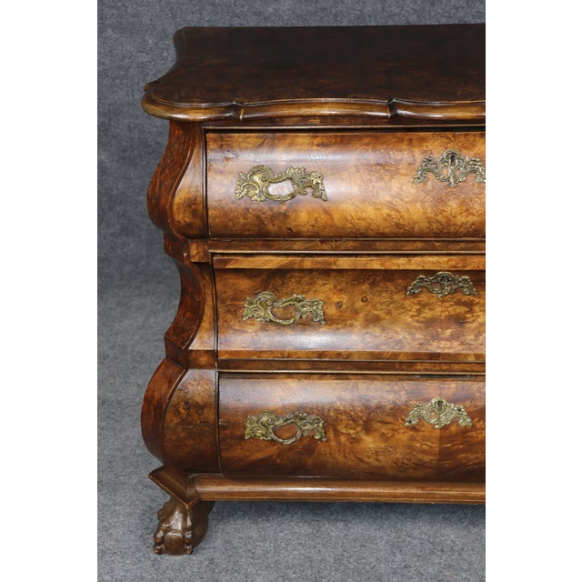 Vintage English Burled Wood Ball & Claw Foot 3 Drawer Commode C. 1950's For Sale - Image 12 of 13