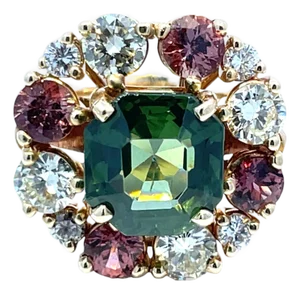 GIA-Certified Tourmaline, Diamond & Garnet Ring in 18k Yellow Gold, Size 7